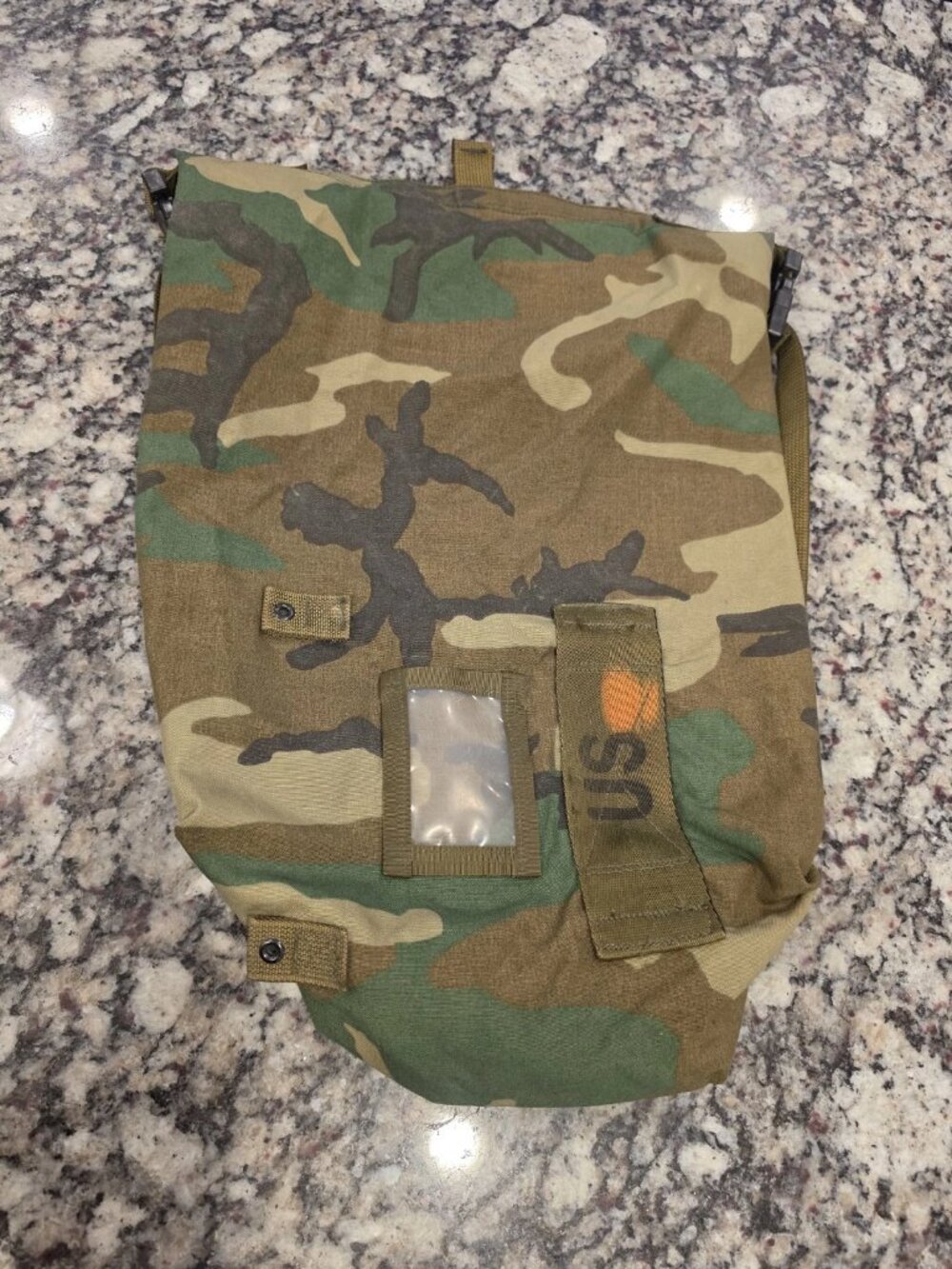 US Army Woodland Camo NBC Chem Suit Bag Small Back Pack Straps Mopp Gear GI